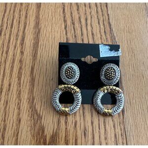 Vintage Statement Gold & Silver-Tone Circle Dangle Earrings Pierced